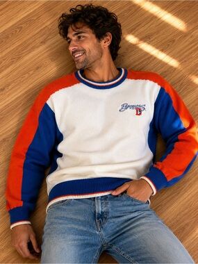 Antigua Denver Broncos Colorblock Crewneck Sweater